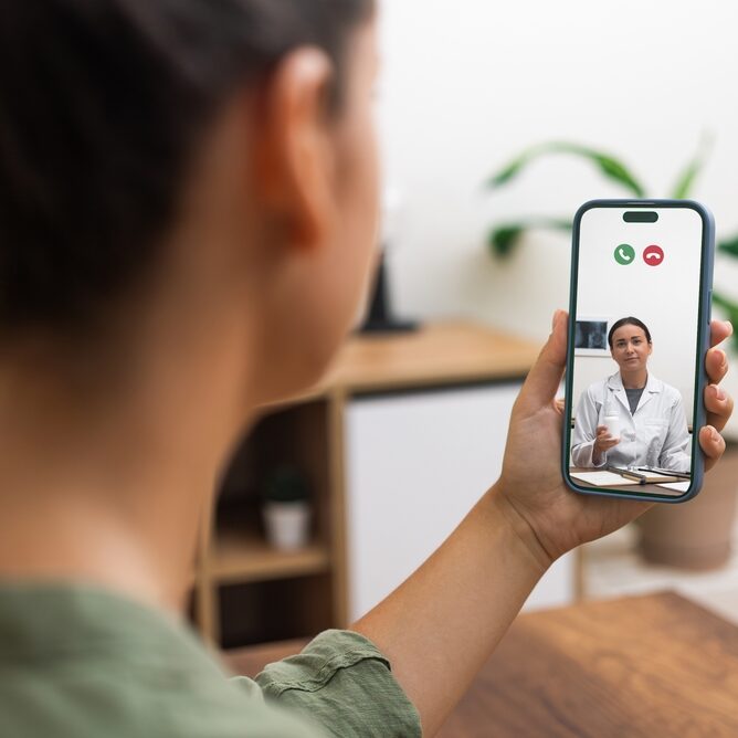 Person,Receiving,Medical,Consultation,Through,A,Video,Call,With,A